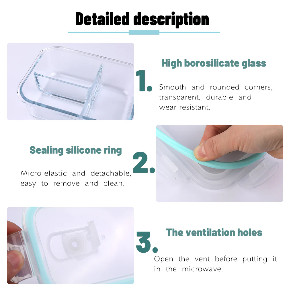 1040ML ,3 Compartment Glass Meal Prep Containers 1040ML ,3 Compartment Glass Meal Prep Containers
